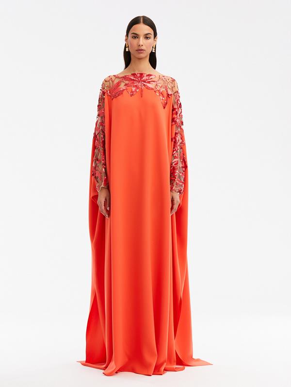 Sequin Embroidered Illusion Neck & Sleeve Caftan