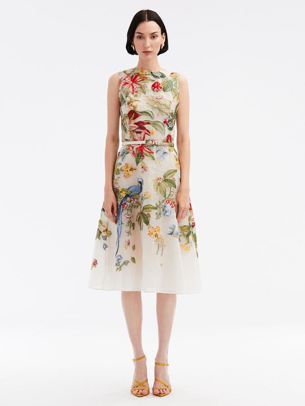 Shop Oscar De La Renta Flora & Fauna Fil Coupé Dress In Ivory Multi