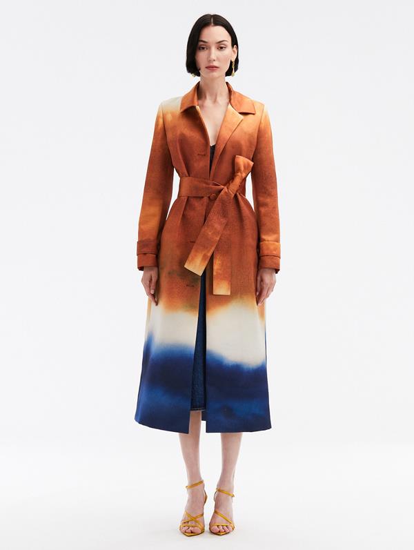 Abstract Ombré Satin Trench Coat
