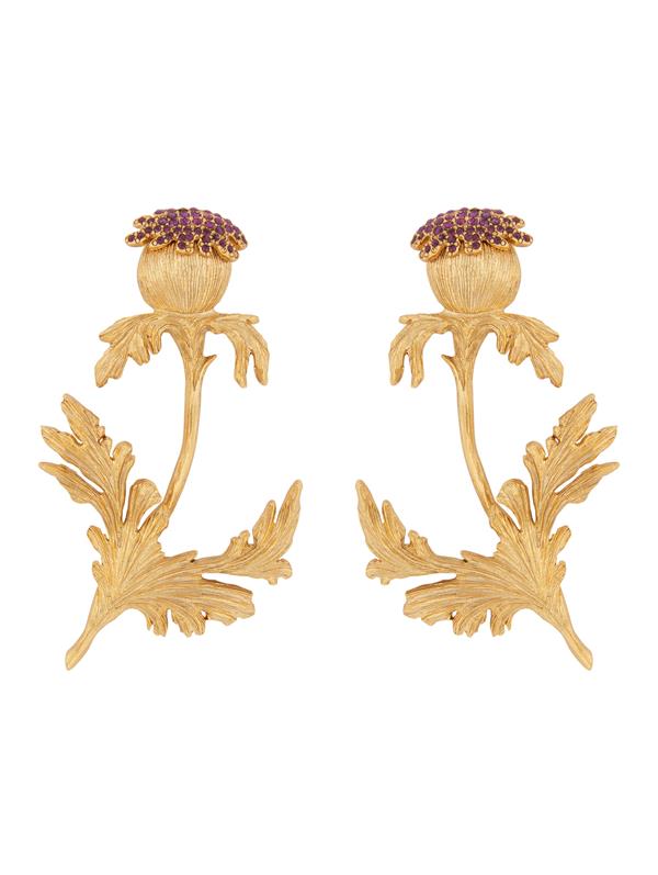 Shop Oscar De La Renta Golden Thistle Clip-on Earrings In Amethyst
