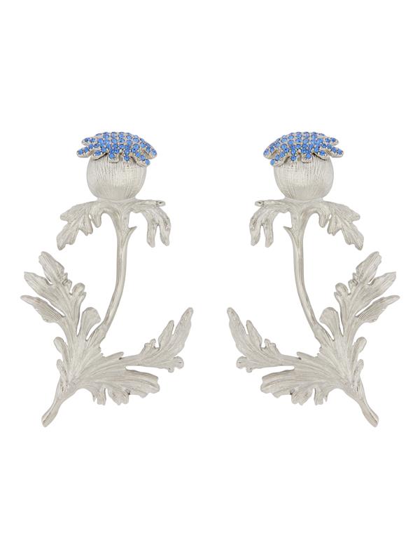 Shop Oscar De La Renta Silver Thistle Clip-on Earrings In Sapphire