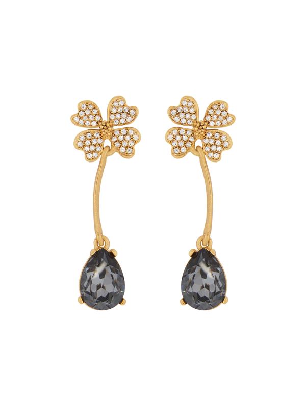 Shop Oscar De La Renta Four Leaf Clover Chandelier Earrings In Crystal