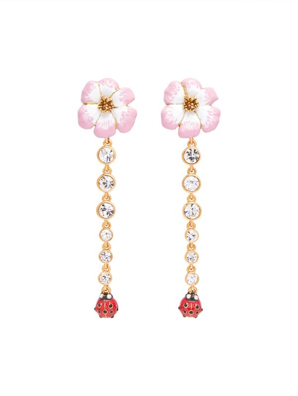 Shop Oscar De La Renta Ladybug Flower Strand Earrings In Pink