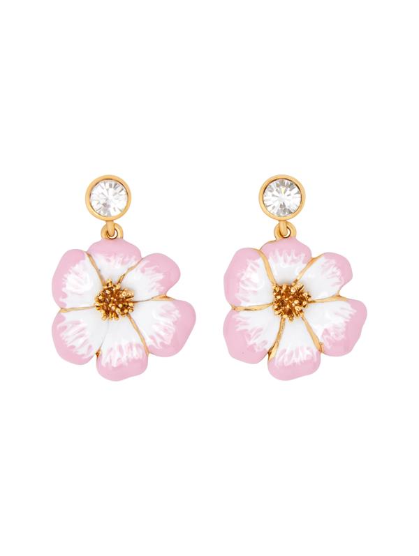 Shop Oscar De La Renta Enamel Flower Drop Earrings In Pink