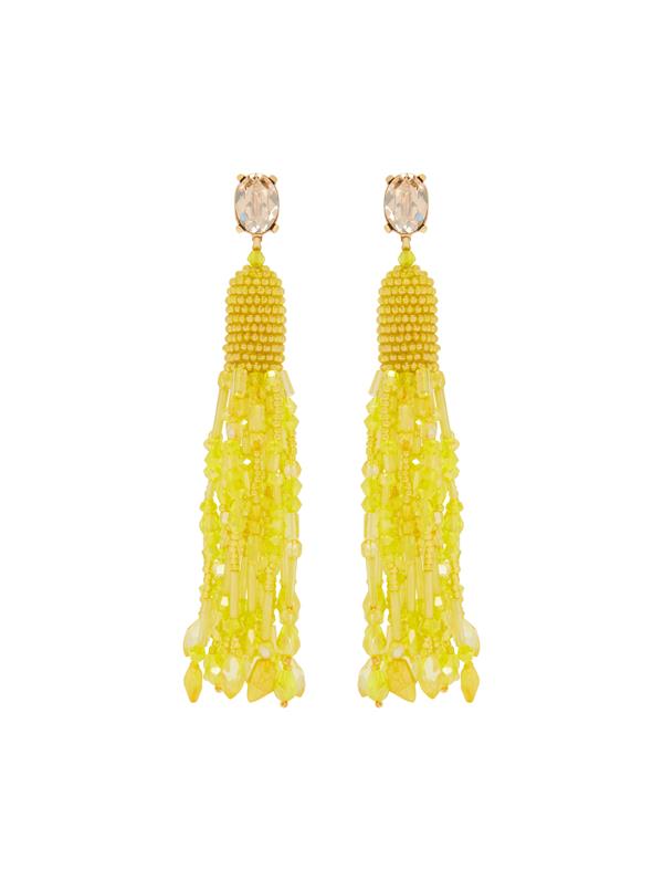 Shop Oscar De La Renta Dripping Tassel Clip-on Earrings In Yellow
