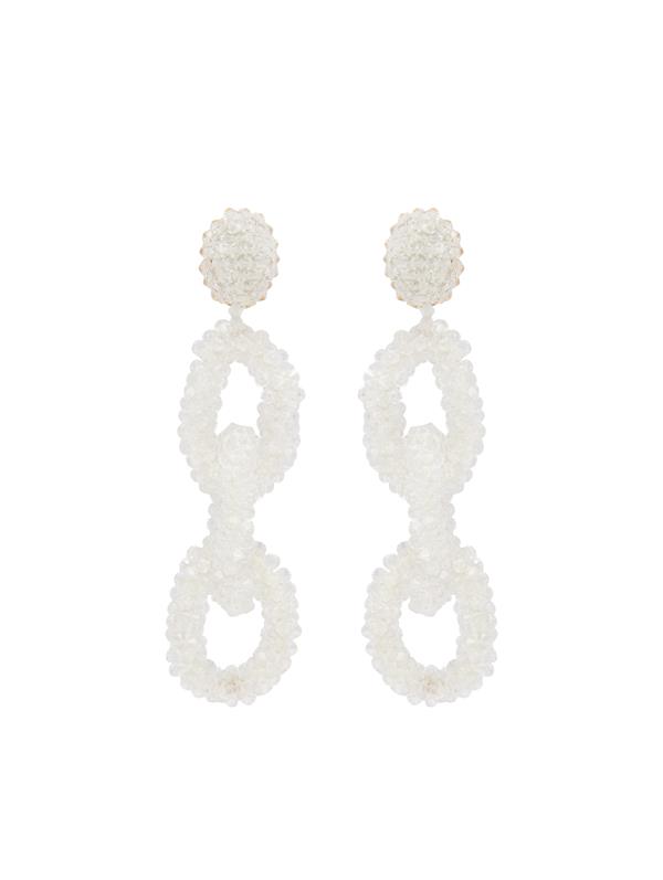 Oscar De La Renta Beaded Chain Link Clip-on Earrings In White