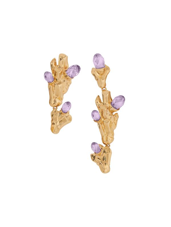 Shop Oscar De La Renta Asymmetrical Rock Clip-on Earrings In Amethyst