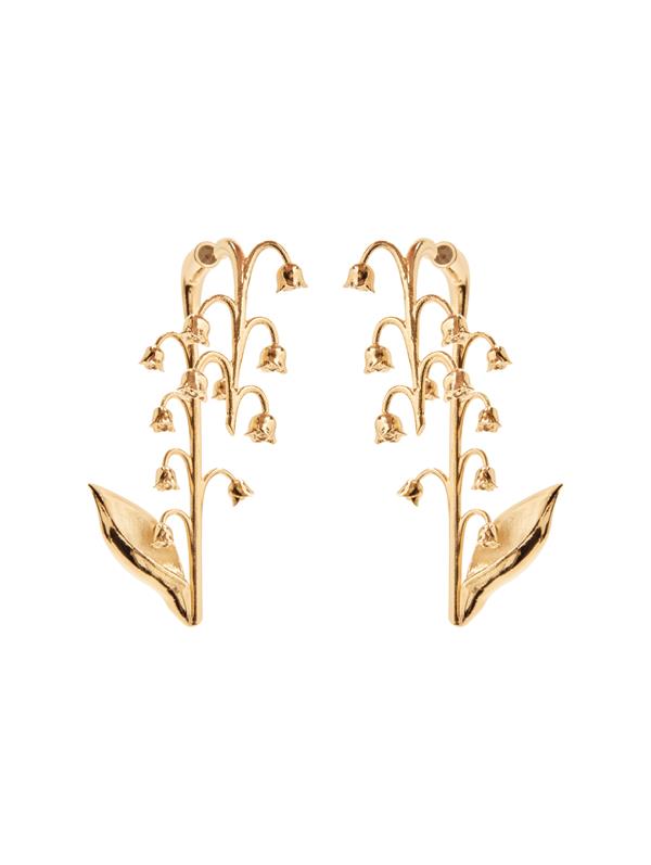 Shop Oscar De La Renta Lily Of The Valley Stem Earrings In Gold