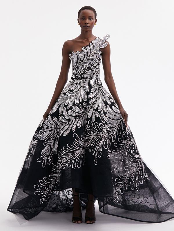 OSCAR DE LA RENTA FERN CRYSTAL EMBROIDERED BALL GOWN 