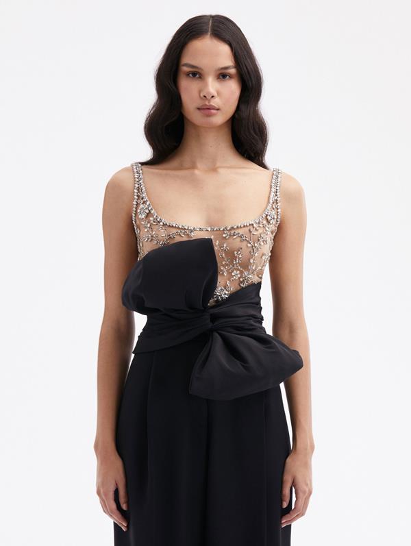 Oscar De La Renta Crystal-embroidered Faille Top In Black