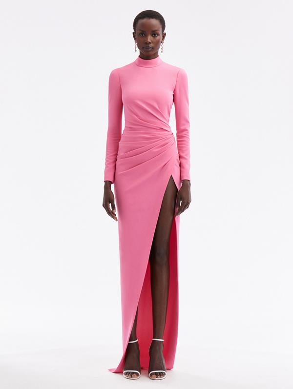 Oscar De La Renta High-slit Cady Gown In Azalea