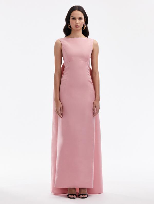 Shop Oscar De La Renta Draped Back Faille Gown In Salmon