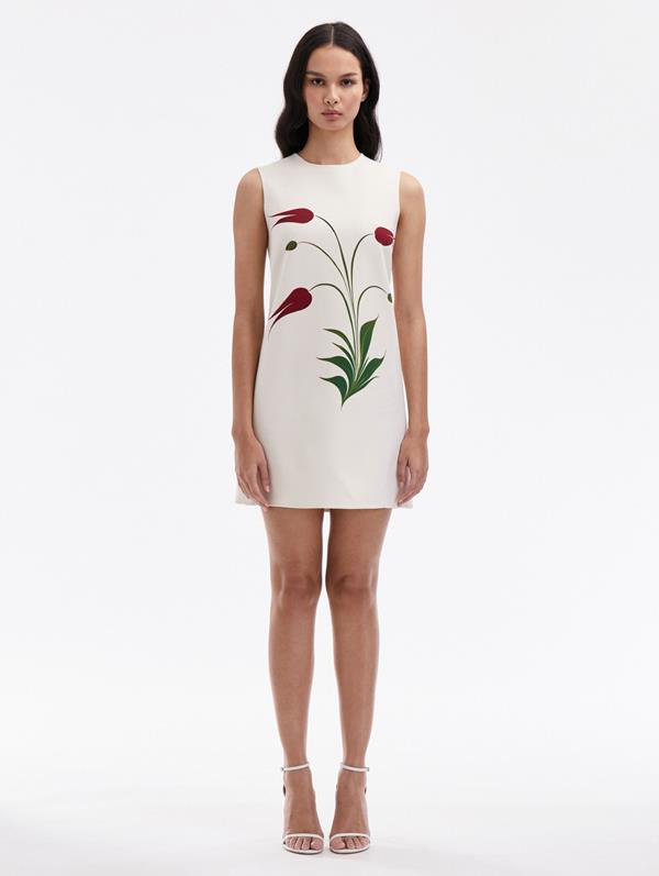 Shop Oscar De La Renta Marbled Tulip Shift Dress In Ivory/red