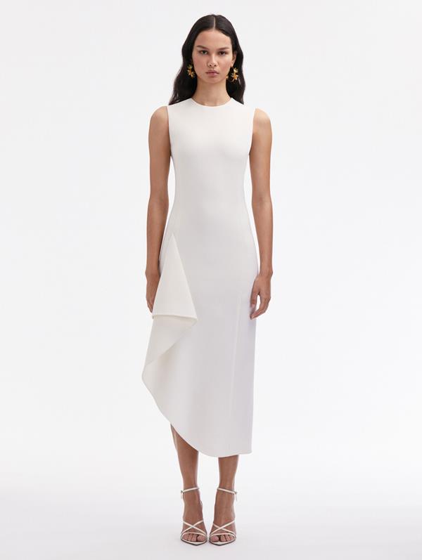Shop Oscar De La Renta Draped Asymmetrical Wool Dress In Off White