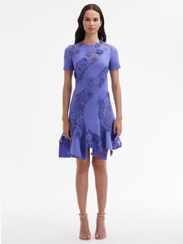 Oscar De La Renta Floral Guipure Asymmetrical Dress In Crocus