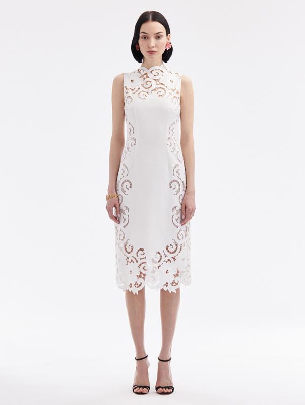 Shop Oscar De La Renta Floral Guipure Handkerchief Dress In White