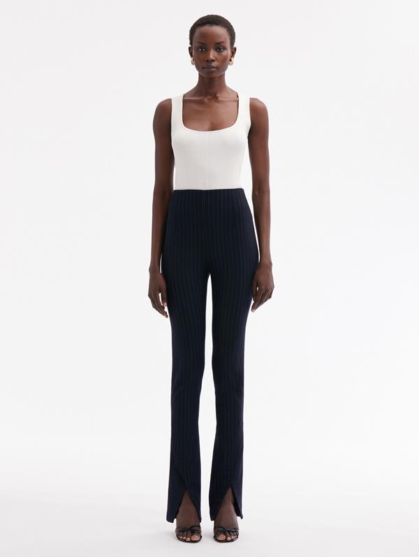 Shop Oscar De La Renta Pinstriped Pant In Navy/white