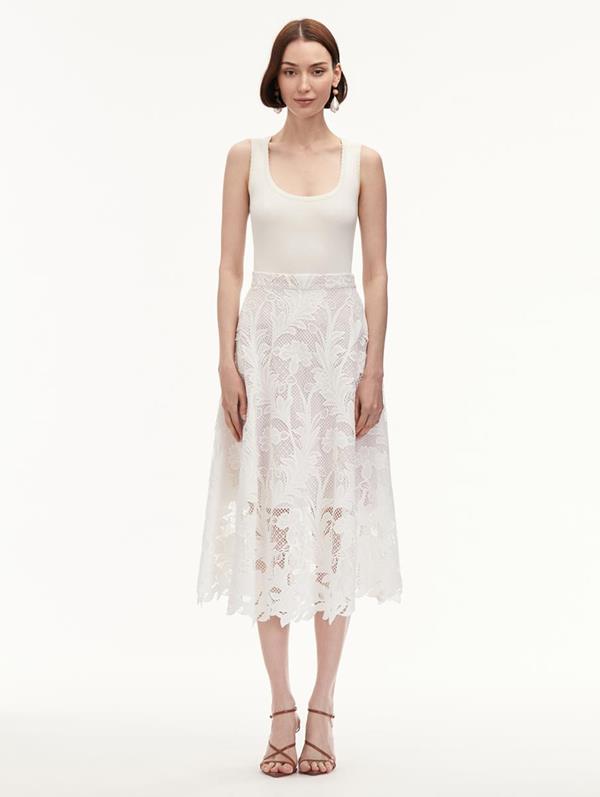 Shop Oscar De La Renta Marbled Carnation Guipure Skirt In White