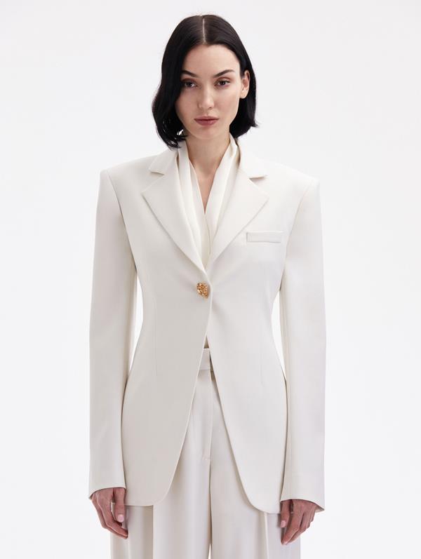 Shop Oscar De La Renta Button Detail Single-breasted Blazer In Ivory