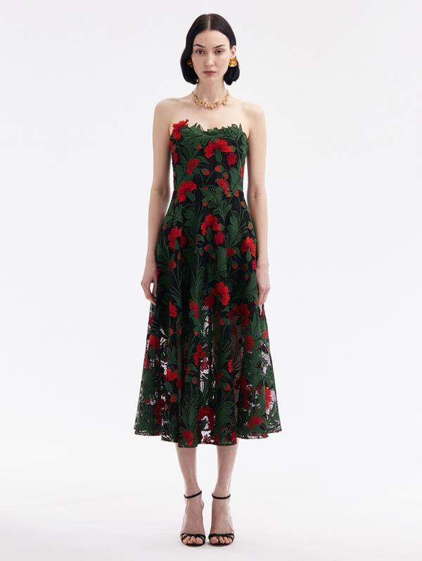 Marbled Carnation Guipure Cocktail Dress