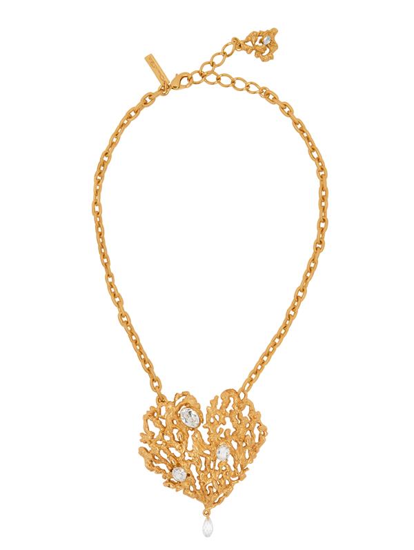 Shop Oscar De La Renta Coral Heart Pendant Necklace In Crystal