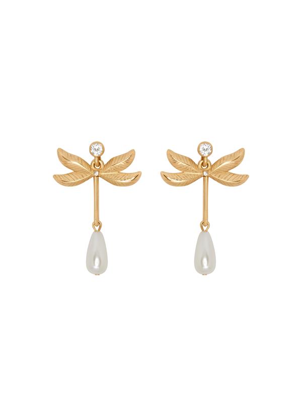 Shop Oscar De La Renta Dragonfly Pearl Drop Earrings In Gold