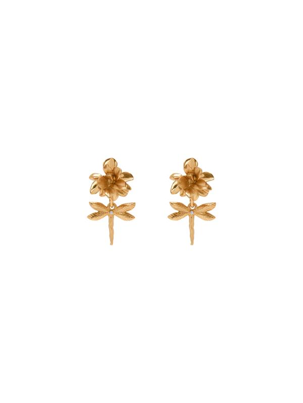 Shop Oscar De La Renta Dragonfly Flower Clip-on Earrings In Gold