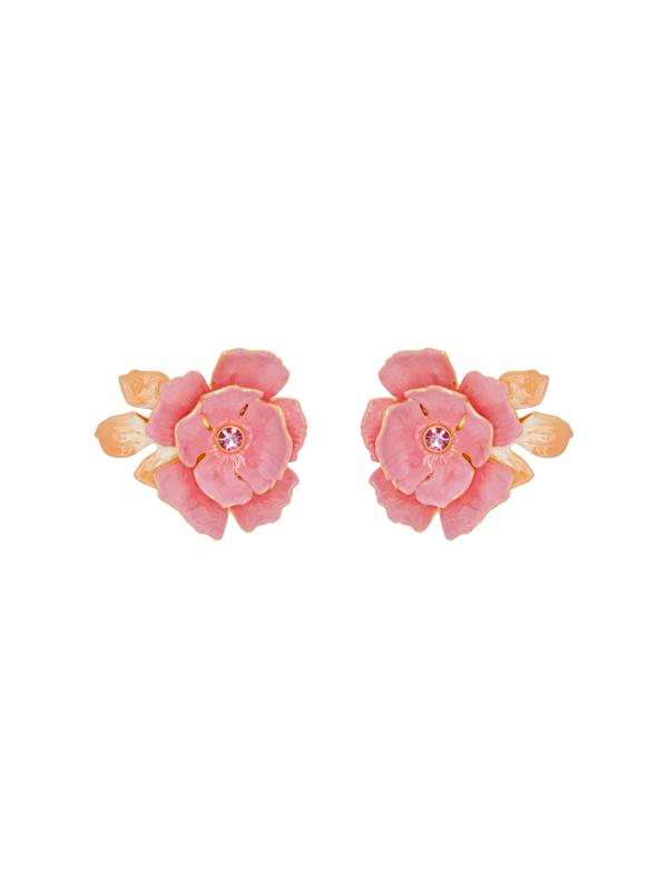 Oscar De La Renta Enamel Gardenia Earrings In Pink