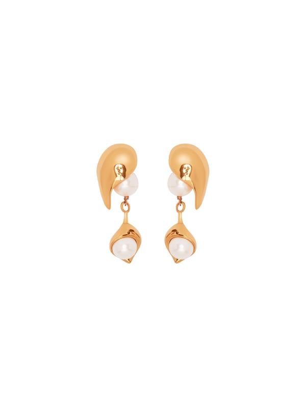 Shop Oscar De La Renta Abstract Leaf Pearl Drop Earrings In Gold