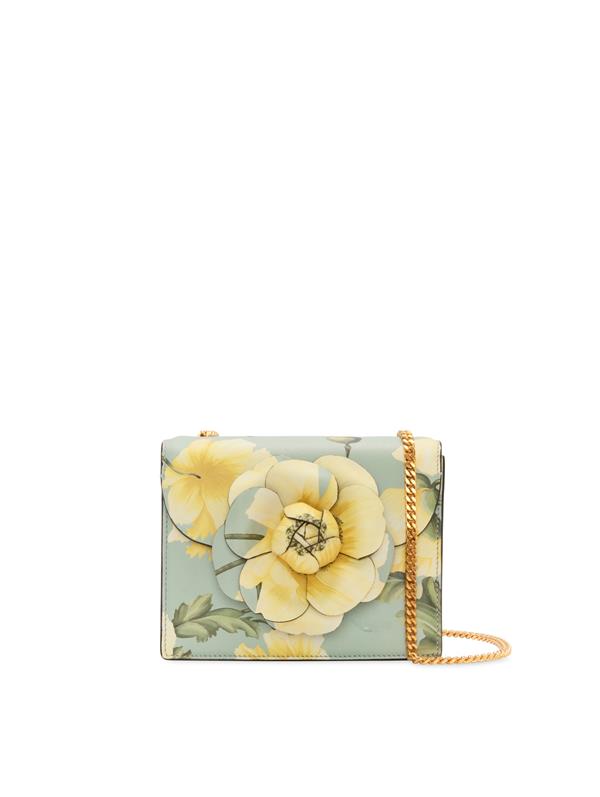 Shop Oscar De La Renta Poppy Printed Mini Tro Bag In Yellow Multi