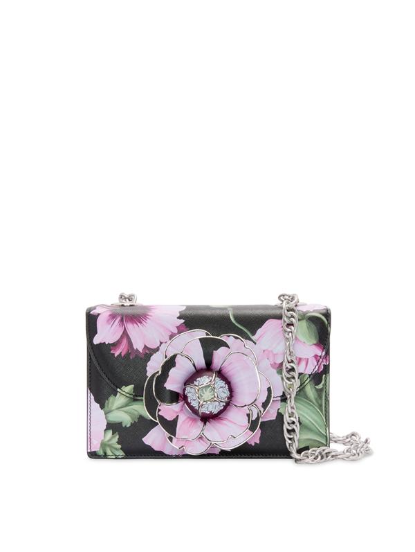 Oscar De La Renta Tro Floral-print Shoulder Bag In Pink/black