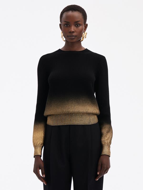 Shop Oscar De La Renta Gold Foil Printed Pullover In Black/gold