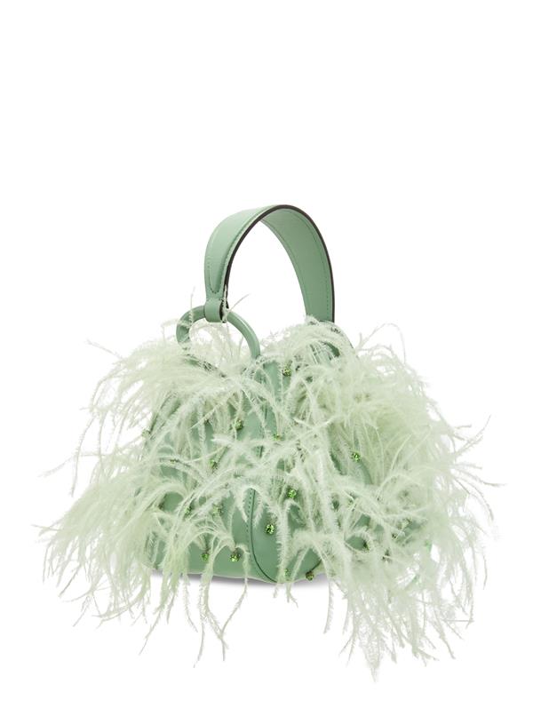 Oscar De La Renta Ostrich Feather O Handle Bag In Willow