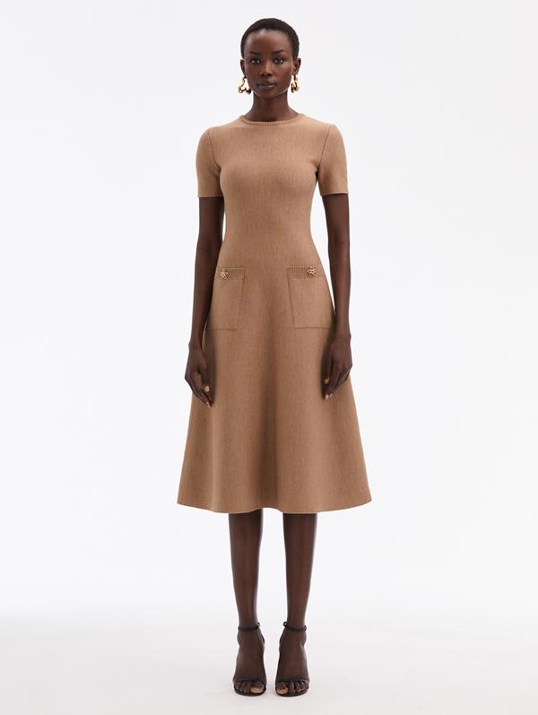 OSCAR DE LA RENTA O FLOWER KNIT MIDI DRESS 