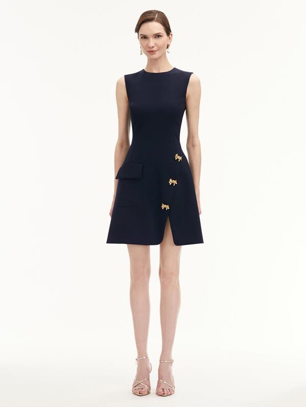 OSCAR DE LA RENTA BOW BUTTON SPLIT SKIRT DRESS 