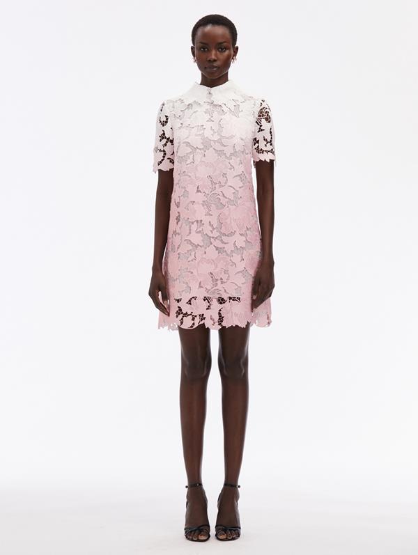 OSCAR DE LA RENTA OMBRÉ PEONY GUIPURE SHIFT DRESS 