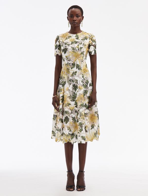 OSCAR DE LA RENTA CHRYSANTHEMUM GUIPURE DRESS 