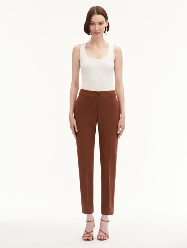 Oscar De La Renta Zip-front Skinny Pant In Cocoa