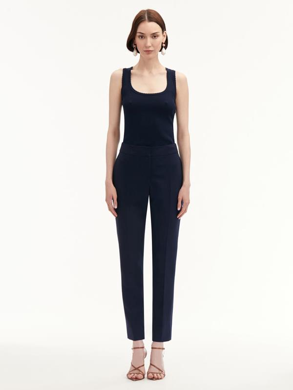Shop Oscar De La Renta Zip-front Skinny Pant In Navy