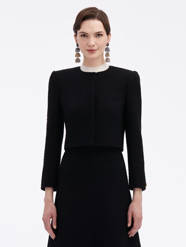 Oscar De La Renta Button-detailed Wool-tweed Jacket In Black