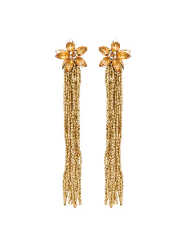 Crystal Flower Tassel Earrings