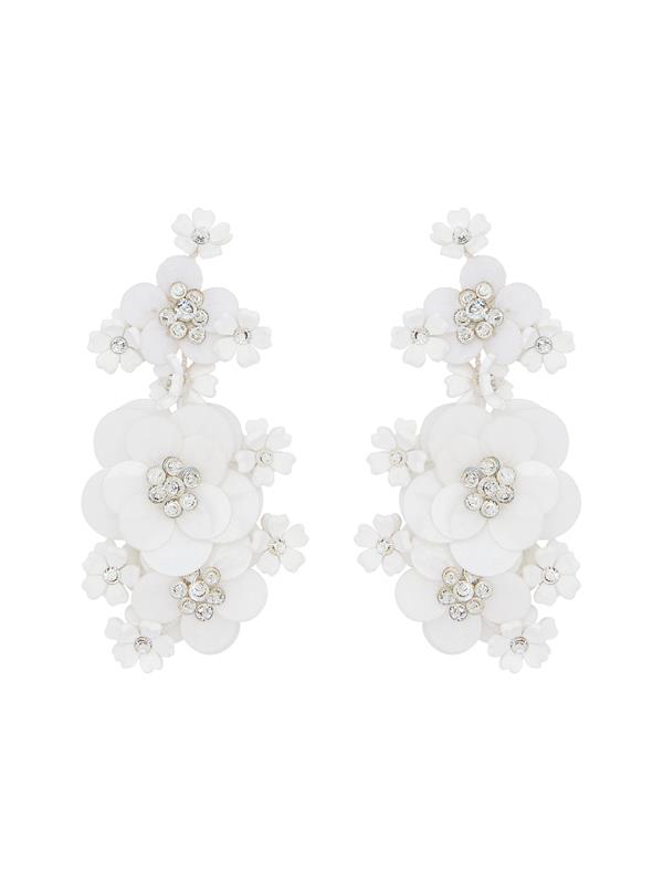 Oscar De La Renta Multi-flower Sequin Clip-on Earrings In White