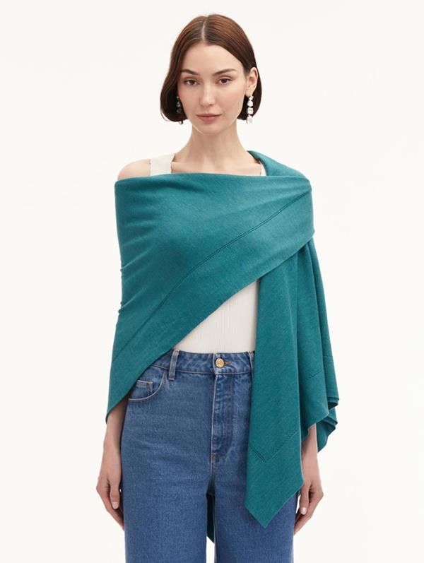 Oscar De La Renta Wool-blend Shawl In Teal