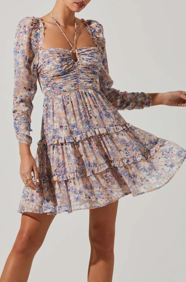 Noelia Long Sleeve Halter Mini Dress