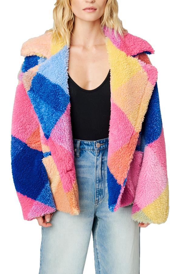 Happy Days Color Block Fur Jacket
