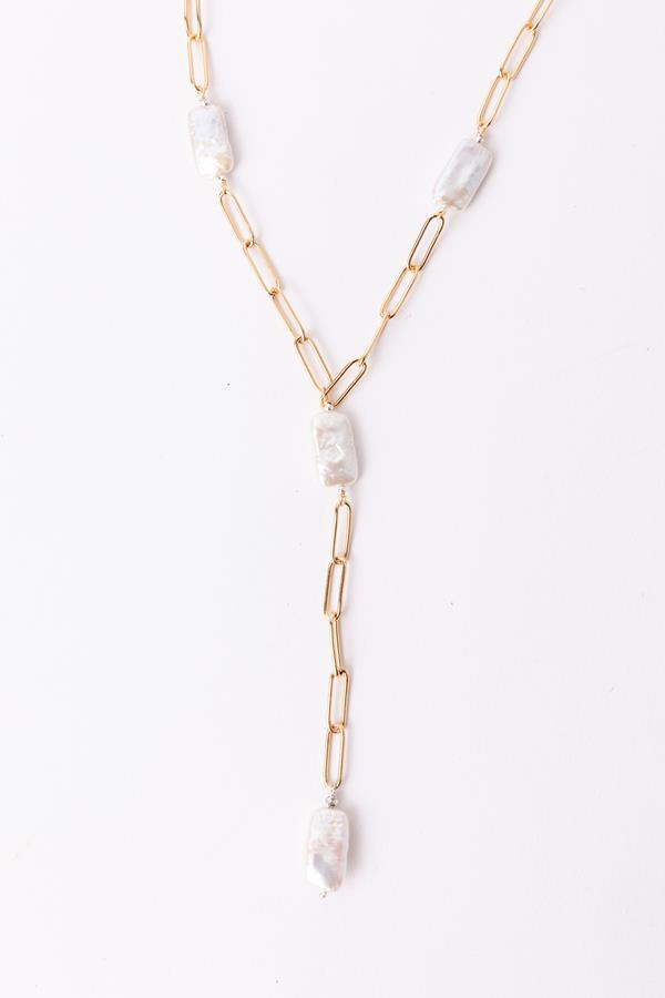Square Pearl and Link Lariat