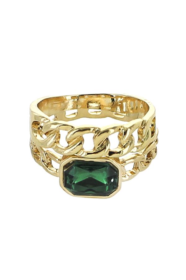 Green Jewel Cable Ring Set