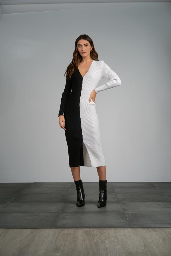 Long Sleeve Button Down Colorblock Midi Dress