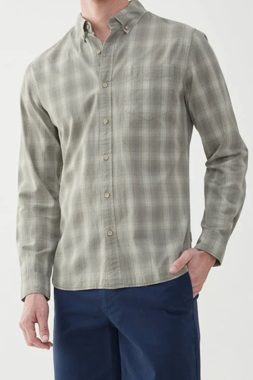 Brian Long Sleeve Spring Plaid Lawn 1 Pocket Shirt