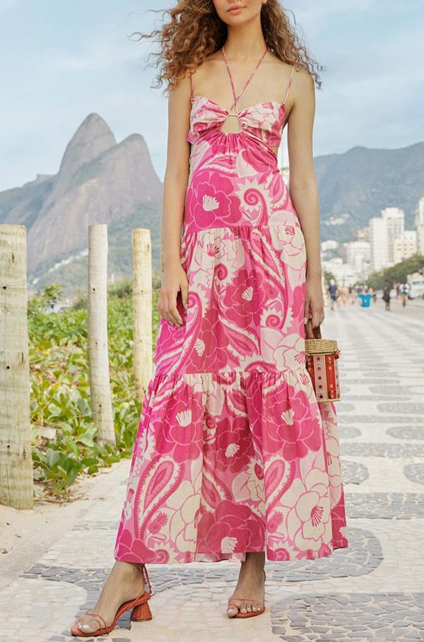 Tropical Groove Pink Maxi Dress